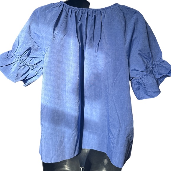 ANN TAYLOR Blue Blouse with One Front Button Closure & Detailed Sleeves - Picture 6 of 6